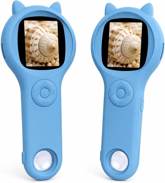 2Pcs Blue Microscope for Kids-200X Portable Digital Mini Microscope- Your Little Scientist Miniscope - STEM Toy for Age 5 6 7 8 9 10 11 12 Years Old Toddlers.
