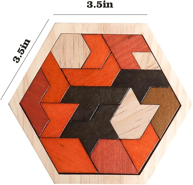Wooden Hexagon Blocks Puzzle, STEM Brain Teaser Challenge for Kids Adults | Montessori Educational Toy, Geometric Shape Blocks, Logic IQ Game, Ideal Gift for Kids Teens Adults