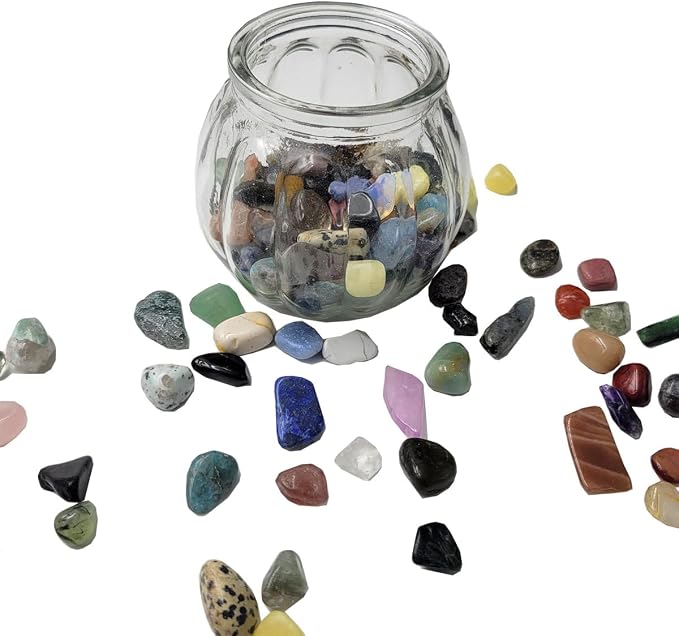 60Kinds+ Gemstones and Crystals Set,Bulk Tumbled Chips Crystals for Jewelry Making,Crushed Stones Rocks and Minerals Science Kit (0.55lb(60-65types))