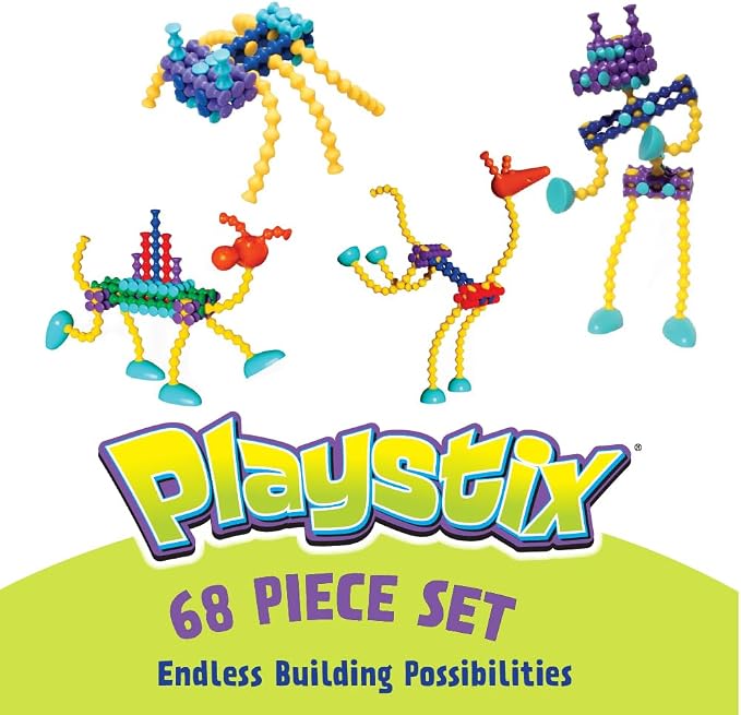 POPULAR PLAYTHINGS Playstix, Flexible Set 68 Piece, Building Sticks Kit | for Kids Ages 4 and Up, Construction Stem Building Toy Gift, for Boys & Girls, for Kids