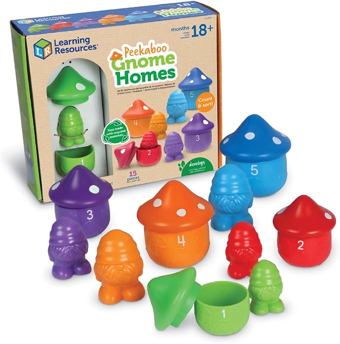 Learning Resources Peekaboo Gnome Homes | Sorting Toys for Toddlers, Color Sorting Toys, Toddler Counting Skills, Fine Motor Skills, Montessori, Kindergarten Counting