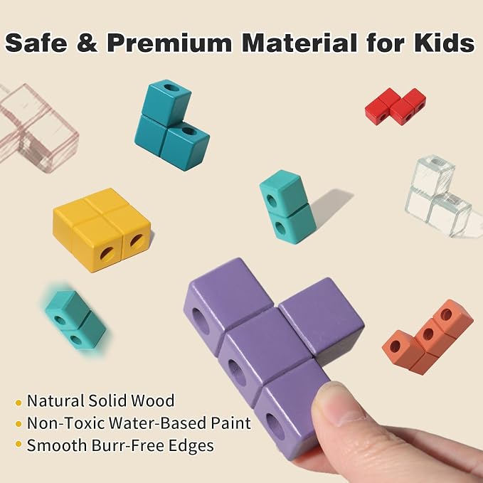 Wooden Block Puzzle, Montessori Toys Stacking Game, Preschool Educational Brain Teaser Puzzles for Toddlers and Kids Ages 3-5, Gift for Girls and Boys