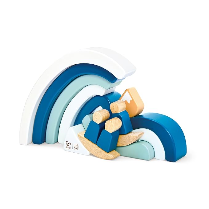 Hape x The Met Hokusai Great Wave Wooden Building Blocks – Art-Inspired Building Block Set for Ages 2-8Y – Fine Motor Skills & Creativity