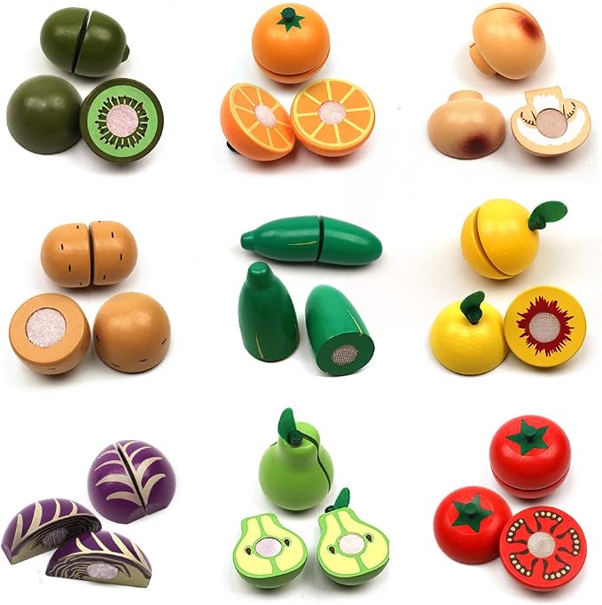 Wooden Cutting Fruits Vegetables Set for Kids Pretend Play Food Toy Set | Cutting Fruits Toys 2 3 4 Year Old, Toddlers Pretend Vegetables Gift for Boys Girls