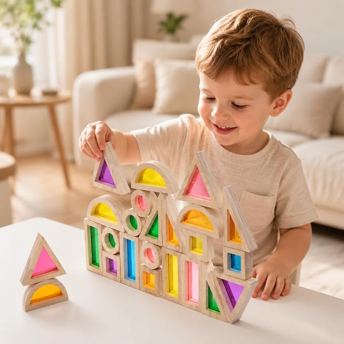 Wooden Stacking Toys 24-piece Wooden Acrylic Transparent Building Blocks |