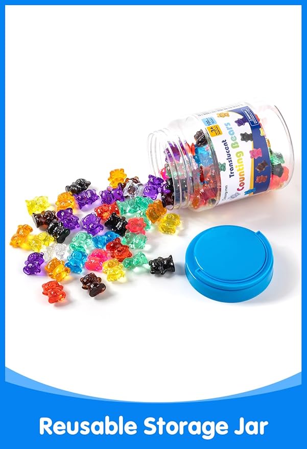 100 Pcs Translucent Counting Bears - Light Table Manipulatives | 10-Color Bear Counters for Kindergarten, Counting and Color Sorting Toys for Toddlers