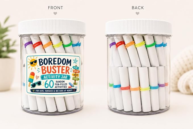 Boredom Buster Jar - PAS | Family Activities, 60 Activities, Screen-Free Fun, Kids & Families, Activity Jar