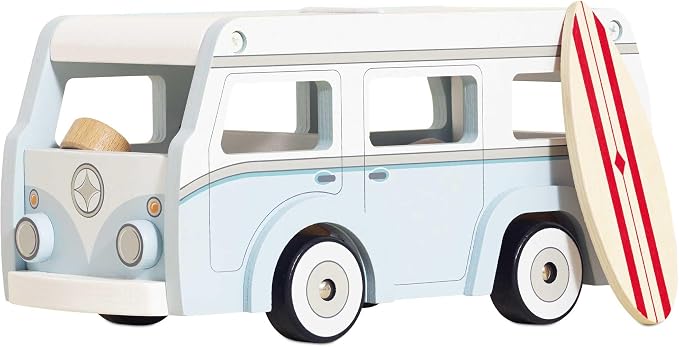 Le Toy Van Wooden Holiday Campervan with Surfboard | Wooden Toy Vehicle, FSC Certified Wood, 100% Plastic Free
