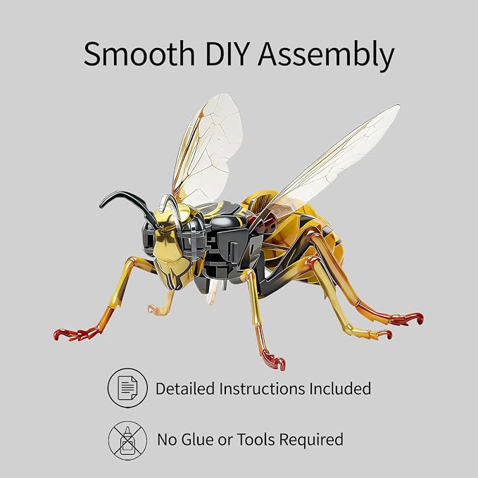 3D Acrylic Insect Puzzle DIY Bug Model Kit Animal STEM Gift | Building Kits Crafts Figurine Sculpture Nature Decoration Educational Display Toys for Kids Teens and Adults (Wasp)