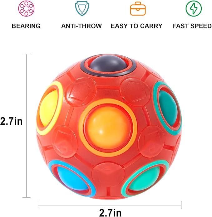 Magic Rainbow Puzzle Ball, Fidget Ball Puzzle Brain Teaser Fidget Toy for Boys & Girls- Birthday Party Easter Valentines Christmas Stocking Stuffers for Kids Teen & Adults(Red)