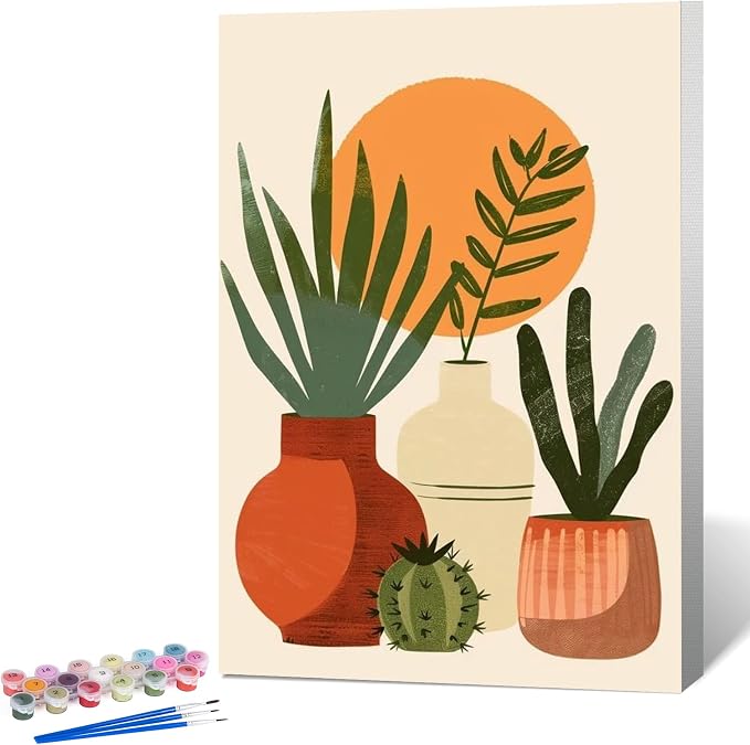 Easy Plant Framed Paint by Numbers Kit for Adults Beginner 8x12 Inch | For Adults & Kids Ages 8-12, DIY Acrylic Painting, Simple Paint by Numbers with frame, Stress Relief Home Wall Decor Gifts