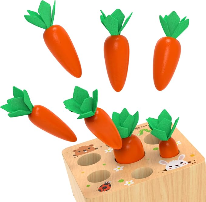 KMTJT Montessori Carrot Harvest Game Wooden Toy for 2 3 Year Old Toddlers | Educational Carrot Harvest Toy for Boys and Girls, Shape Sorting Matching Puzzle, Developmental Birthday Gifts