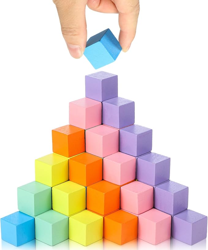 Sasylvia 72 Pcs Small Wooden Colored Blocks Painted Wooden Cubes Square Building Blocks for Adults Craft Art, 6 Assorted Colors(Macaron Color,1 Inch)