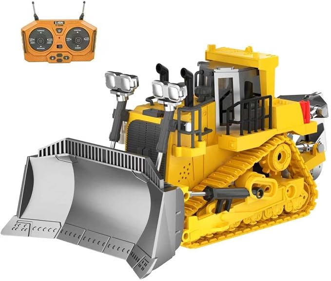 Remote-Controlled Bulldozer, a 9-Channel Toy Bulldozer, 2.4GHz, with Lights and Sound Effects, is The for Children Aged 6-11 and up