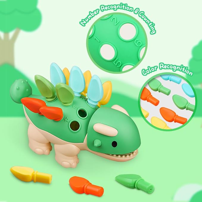 Toddler Montessori Toys Baby Sensory Learning Fine Motor Skills Toy for 6 9 12 Months One Year Old Boy Girl Birthday Gift Ages 1 2 3 4 Kid Dinosaur Educational Toys Sorting Stacking Color Recognition