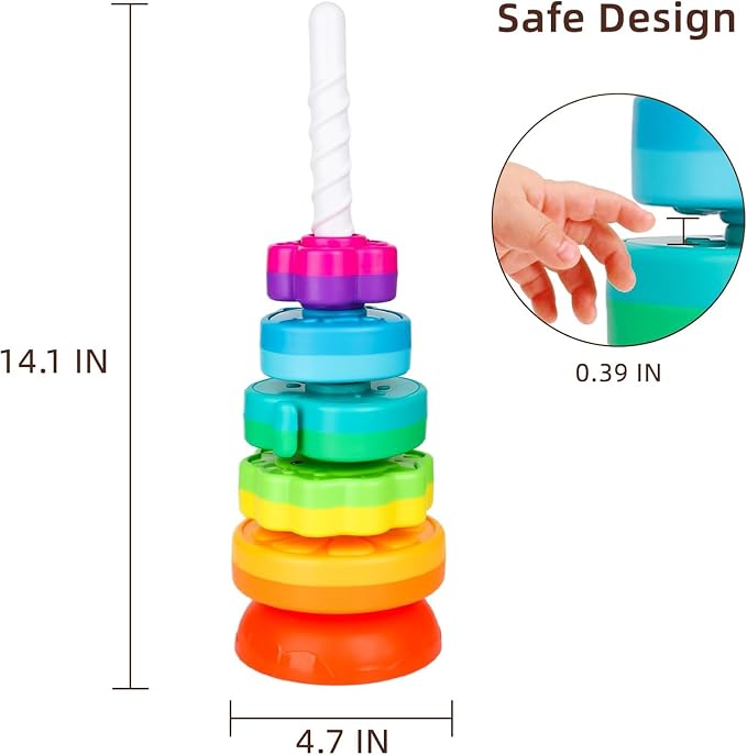Spinning Stacking Toys for 1-3, Toddler Toy | Montessori Toys for 1 Year Old, Ring Stacker Baby Toy, Sensory & Fine Motor Skills, Gift for Toddlers Boys Girls