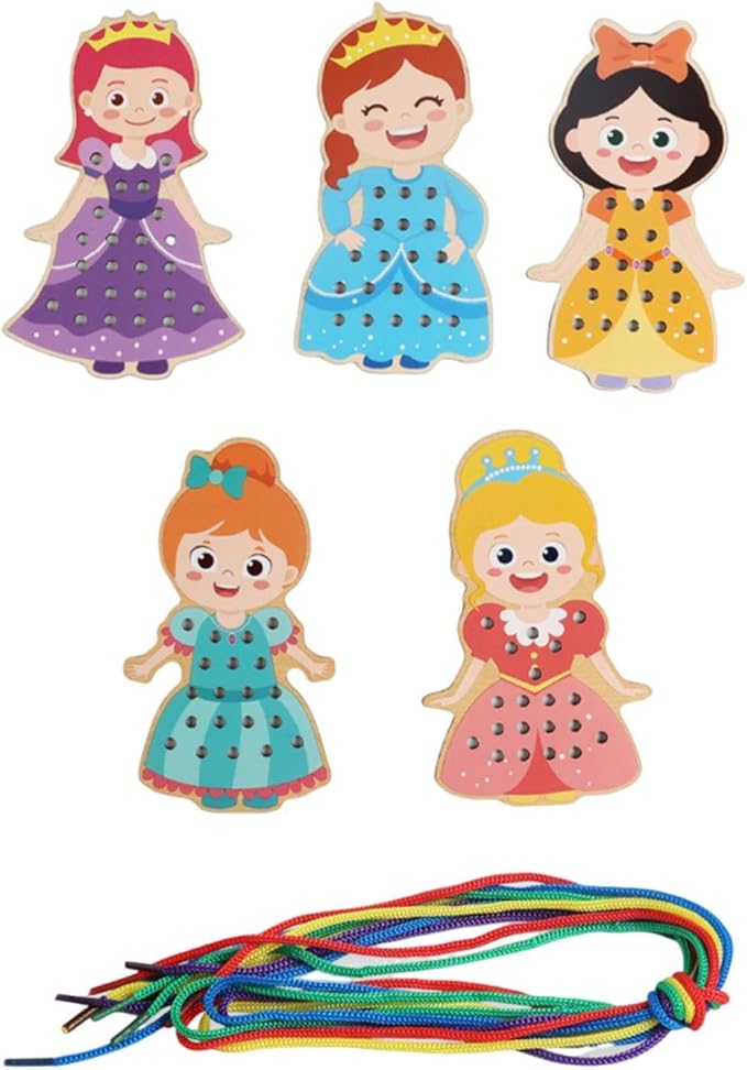 getuse Wooden Lacing Cards Sewing Threading Toys for Kids Preschoolers Fine Motor Skills Development Hand-Eye Coordination Learning Toy- Style C