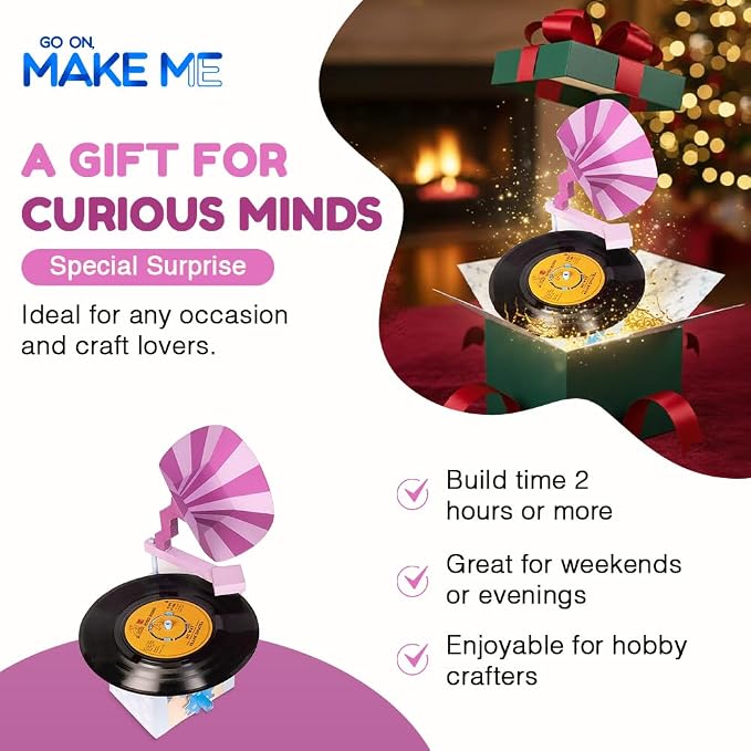 Go On Make Me - Animated Paper Craft Kit for Kids and Adults - Screenless STEM Activity - Build Your Own Moving Model (Turntable)