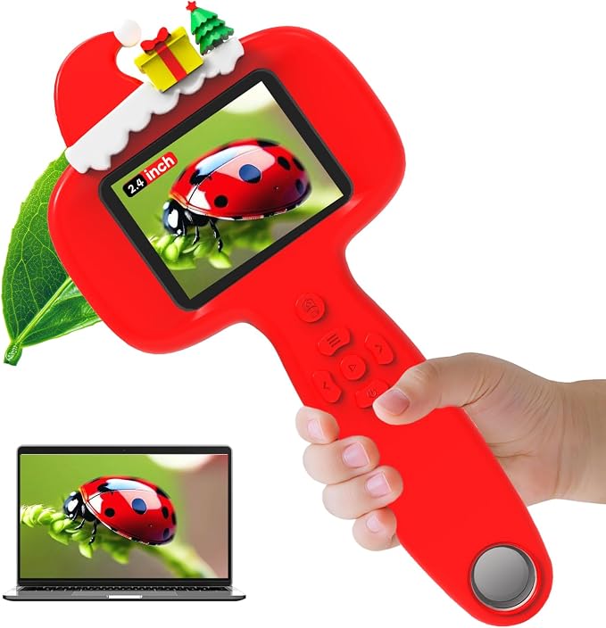 BLACKROOT Microscope for Kids, 2.4" Handheld Digital Pocket Microscope | STEM Educational Science Toys for Christmas Birthday Gifts for 3+ 4 5 6 7 8 9 10 11 12 Year Old Boys Girls, Red