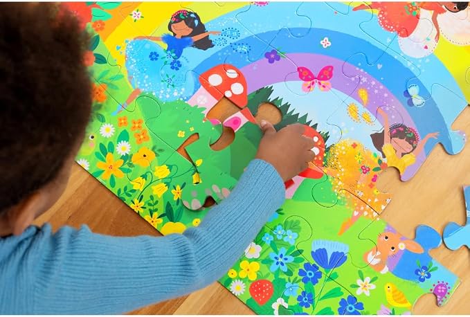 Crocodile Creek 36-Piece Jigsaw Floor Puzzle - Fun Floor Puzzles for Kids Ages 3-5 - Heavy-Duty Shaped Box for Storage - Over The Rainbow - 24" W x 18" H Finished