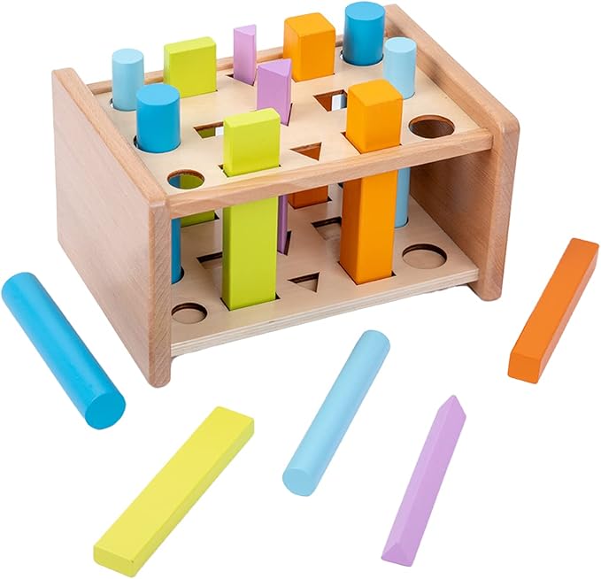 Adena Montessori 15-Piece Shape Sorting Sticks Toy, 1-3y | 15 gradient-colored pegs + pegbox. Builds color/shape recognition, fine motor & problem-solving. Montessori gift 1-3y.