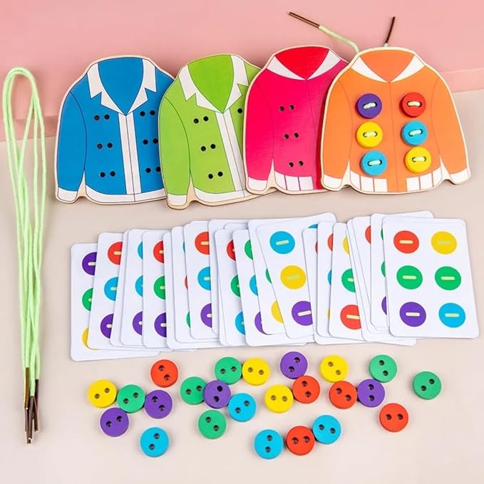 Children Early Education Clothes Threading Button Game Life Skill Teaching Aids Sewing Button Training Kid Board Toy Handmade Knitted Puzzle