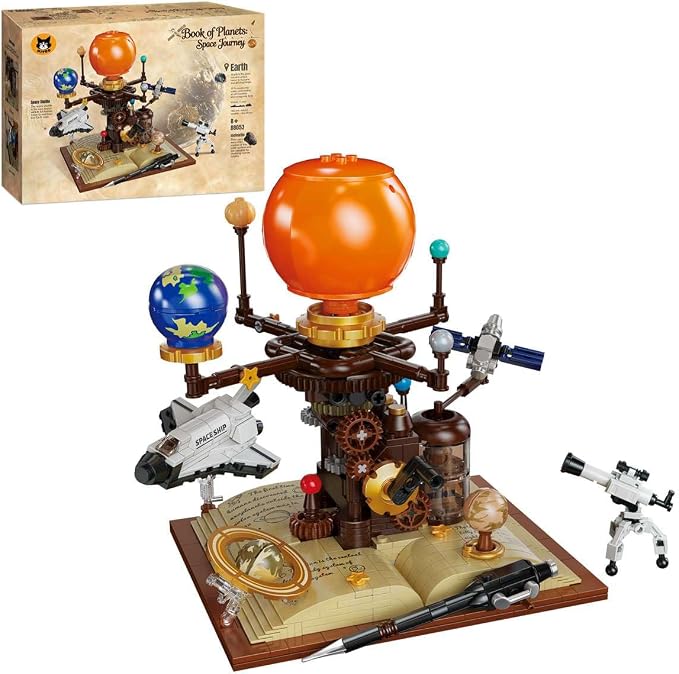 Spinning Solar System Space Building Kit with Rotating Planet Model | solar system building kit with rotating planets, space shuttle, telescope, and STEM learning for creative building (672 Pcs)