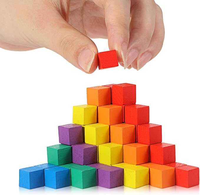 Sasylvia 72 Pcs Small Wooden Colored Blocks Painted Wooden Cubes Square Building Blocks for Adults Craft Art, 6 Assorted Colors (Mixed Color,0.4 Inch)