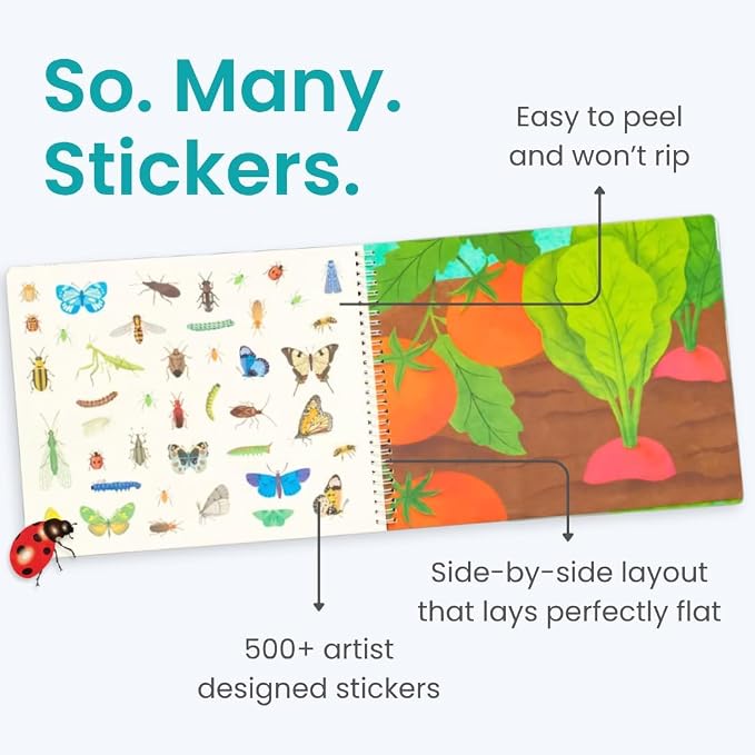 Cupkin Hello Bugs Coloring & Sticker Activity Book | 500+ Stickers | Spiral-bound kids craft format with 12 scenes, 12 art pages, side-by-side viewing, and an easy-peel design for ages 2–8