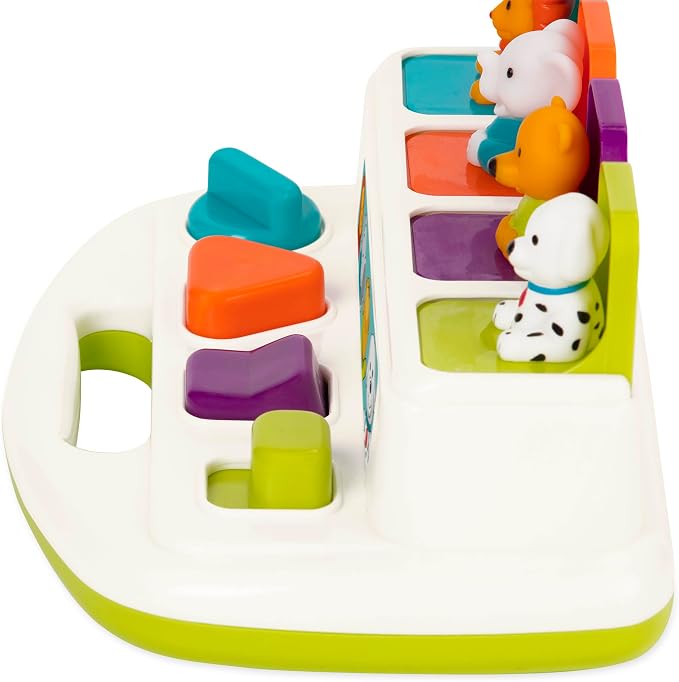 Battat Pop-Up Toy, Pop-Up Pals Cause-and-Effect Animal Toy, Toddler, 4 Pals | 4 animal pals pop up with turn, press, flip, and slide actions; colors, shapes, carry handle, Toddler, 4 Pals; 18+ Months