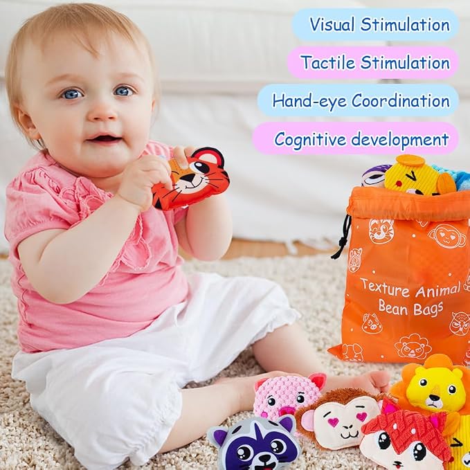 Sensory Bean Bag for Kids 12 Pack,Texture Beanbags Sensory Toys for Autism | Cute Animal Beanbags,Sensory Toys for Toddlers Kids Learning,Sensory Play Fine Motor Anxiety Relief