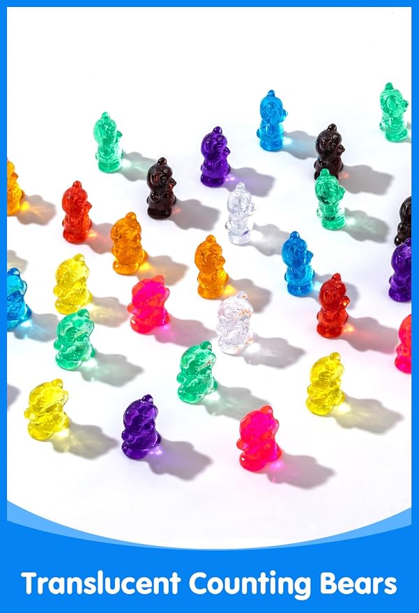 100 Pcs Translucent Counting Bears - Light Table Manipulatives | 10-Color Bear Counters for Kindergarten, Counting and Color Sorting Toys for Toddlers
