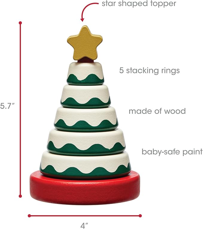 Pearhead Wooden Christmas Tree Stacking Toy Set, Holiday Toys for Toddlers