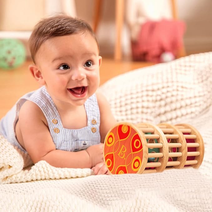 B. toys Rainmaker Toy, A-Maze Rain Rush Wooden Rolling Tower Toy, Wood Toys | Wooden rainmaker with 42 colorful wooden marbles to flip, roll, watch, and hear; sensory play for toddlers; 18+ Months