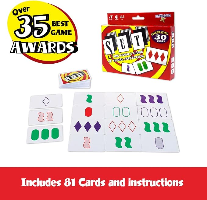 SET Enterprises SET - The Family Card Game of Visual Perception - Race to Find The Matches, For Ages 8+,81 Cards, Rules included | Award Winning, Family Game Night, Travel Games, Playing Cards Screen-Free