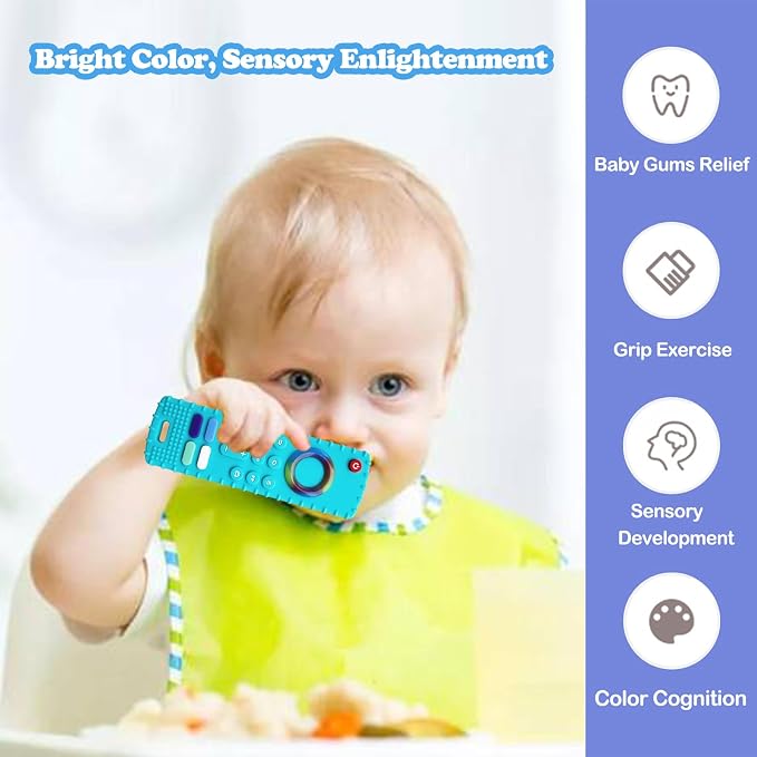 ROBBEAR Baby Teething Toys, Food Grade Silicone Teether for Babies 3 6 12 18 Months, Fire TV Stick Remote Shape Toddlers Chew Toys, Freezer BPA Free (FTV Green)