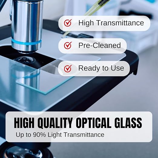 ZEEGOO Microscope Slides and Covers, 50 Blank Glass Slides + 100 Coverslips | Pre-Cleaned, Safe Ground Edges, 45°Corners, High Clarity, Easy to Use, Fits Most Microscopes, For Students, Beginners, Class