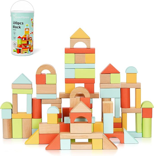 100pcs Building Blocks for Toddlers 1-3, with Storage Bucket | with Shape Sorter, Stacking Toys or 1 2 3 Year Old, Learning Toys for Preschool Girls and Boys