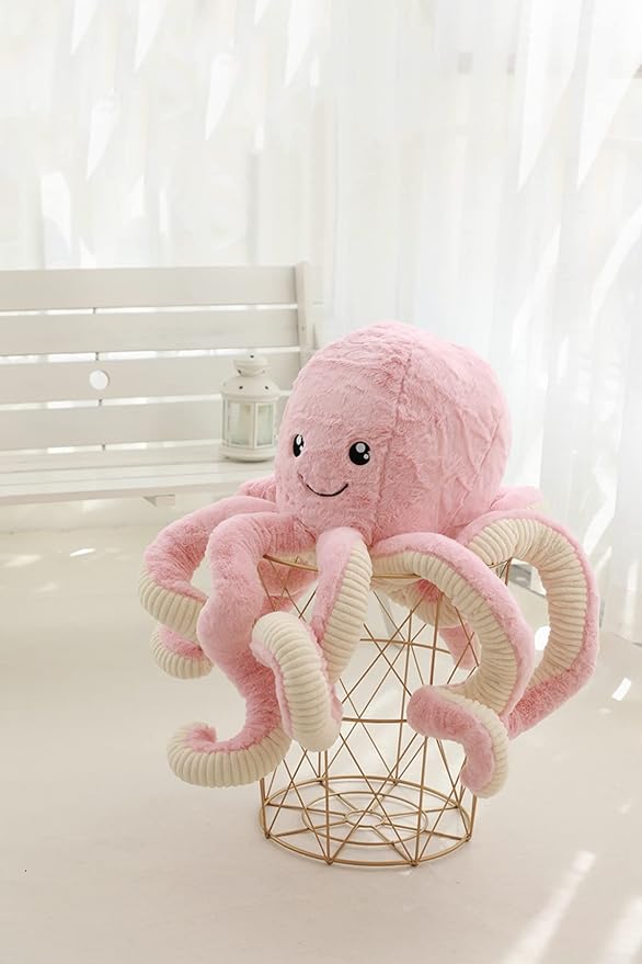 Fluffy Octopus Stuffed Animal Hugging Pillow Plush Toys Doll Pink,15.7Inch | Sweet Smile Face | 8 Springy Tentacles | No Loose Parts | Machine-wash | Safe Polyester Fill | Sturdy Stitched | Ideal Gift