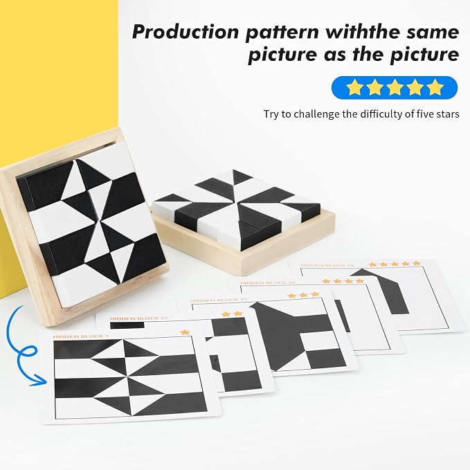 QZMTOY Wooden Blocks Puzzle Table Games for Kids Ages 3+, Brain Teaser Puzzle Game with 80 Challenges, STEM Montessori Toys for Boys Girls, Travel Toys, Stocking Stuffers