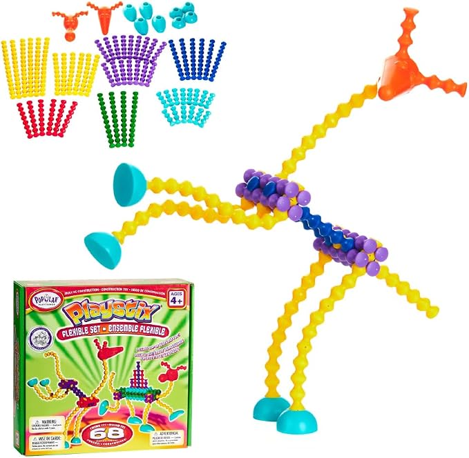 POPULAR PLAYTHINGS Playstix, Flexible Set 68 Piece, Building Sticks Kit | for Kids Ages 4 and Up, Construction Stem Building Toy Gift, for Boys & Girls, for Kids