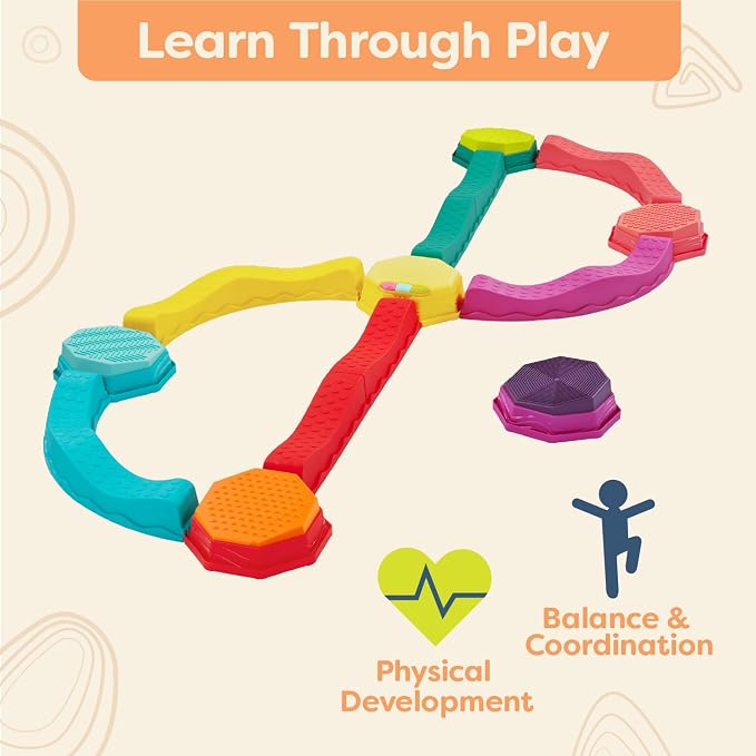B. toys Balance Beam Set, Musical Wavy Beams & Sensory Stones | Balance & Groove Set with 8 wavy beams, 5 sensory stones, and 1 musical stepping stone for indoor or outdoor play, 3+ Years