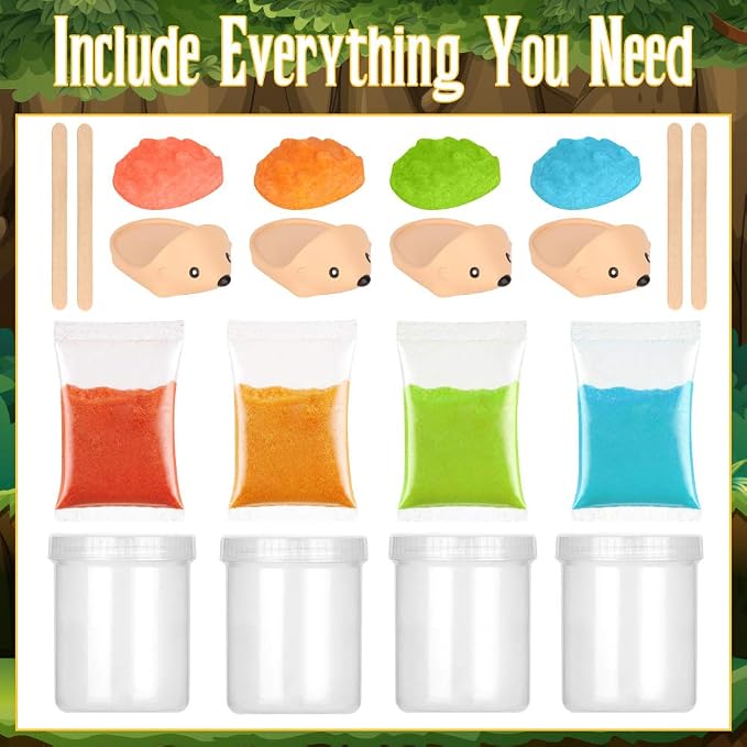 Crystal Growing Kit - 4 Vibrant Hedgehogs Fast 24H, STEM Gift for Kids 6-12 | Grow 4 vibrant hedgehogs in 24H. STEM science kit for ages 6-12. Educational DIY toy, great birthday gift for boys & girls.