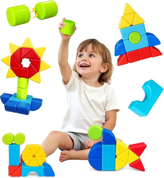 Pairez Toys Large Magnetic Building Blocks for Kids. 24pcs Magnet Toys | Magnetic Blocks Set in 5 Shapes & 5 Colors, 1.65in Large Build & Play Toy, Educational Learning Gift for Boys Girls Ages 4-8