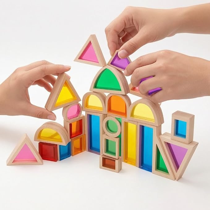 Wooden Stacking Toys 24-piece Wooden Acrylic Transparent Building Blocks |