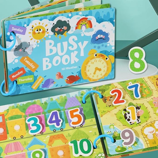 Montessori Busy Book Sorting Toys for Toddlers 2-4, Quiet Book Educational Preschool Learning Activities for Kids, Sensory Fine Matching Games for 3 Year Old Boys Girls Gifts(Light Blue)