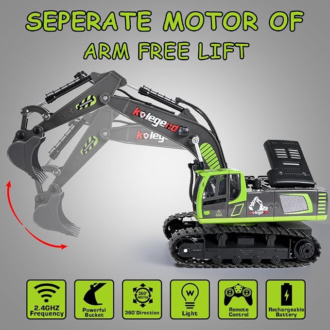 Remote Control Excavator Toy 16 Inch, 11 Channel RC Construction Vehicles Hydraulic Haulers Digger Toys Gift for 6 7 8 9 10 Years Old Kids Boys