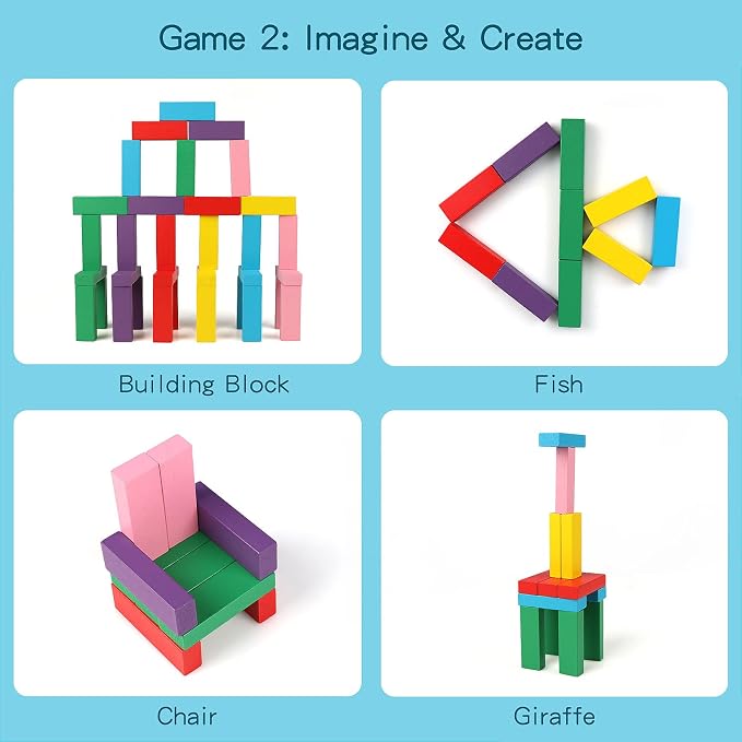 Wooden Blocks Stacking Games 48PCS Tumbling Tower for Kids Families | Tumbling Stacking Blocks Game for Kids and Families, Wood Colorful Balancing Blocks Montessori Toys for Kids with Storage Bag