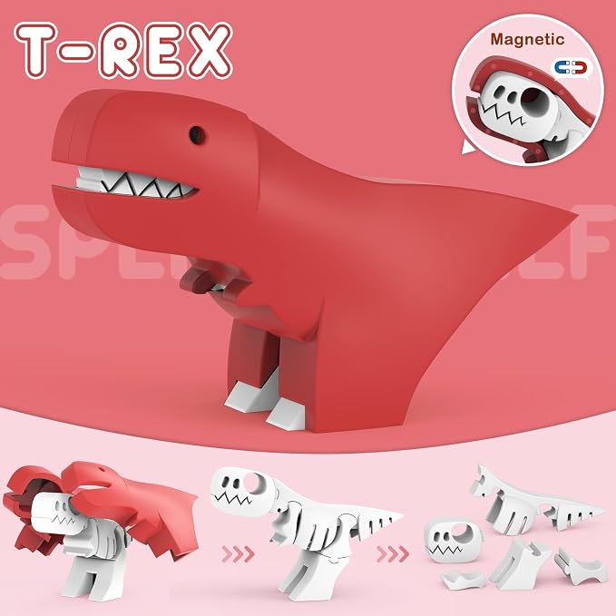 Magnetic Animal Building Toys, STEM Toddler Learning Toys 3D Puzzle Animals for Boys Girls, Educational Magnetic Travel Montessori Toy Lion Elephant, Unique Birthday Gift (Dinosaur Animals, Count, 4)
