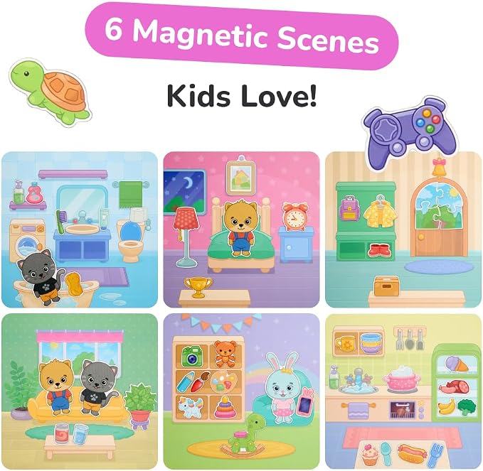 Busy Book for Toddlers 1-3 - Magnetic Pretend Play Activity Book, Montessori Interactive Storytelling Playset for Preschoolers